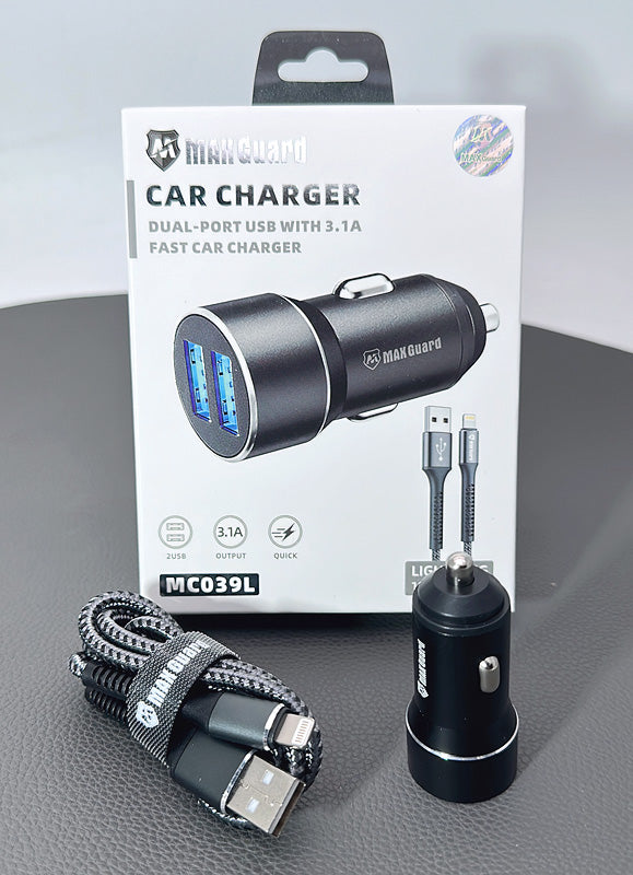 Maxguard 3.1A Car Charger With 1M Lightning Cable MC039L