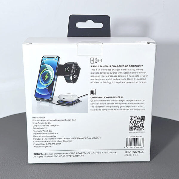 Maxguard 15W 3 In 1 Wireless Fast Charger Station MW04