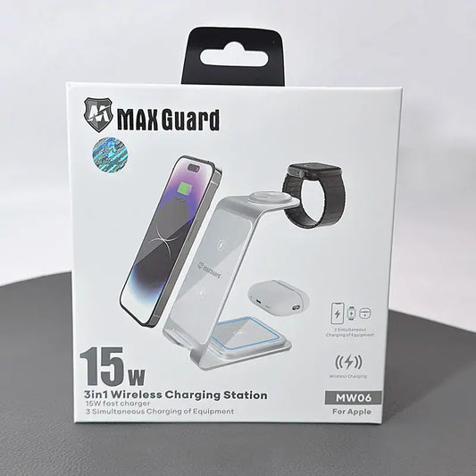 Maxguard 15W 3 In 1 Wireless Charging Station Fast Charger MW06 (For Apple)