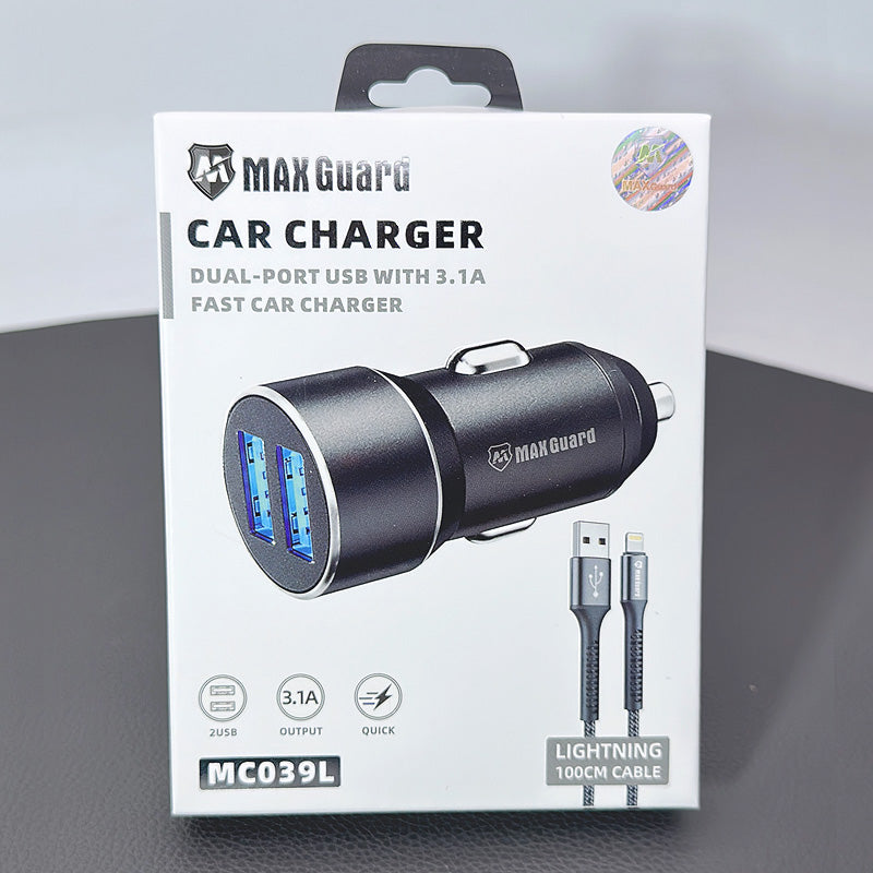 Maxguard 3.1A Car Charger With 1M Lightning Cable MC039L